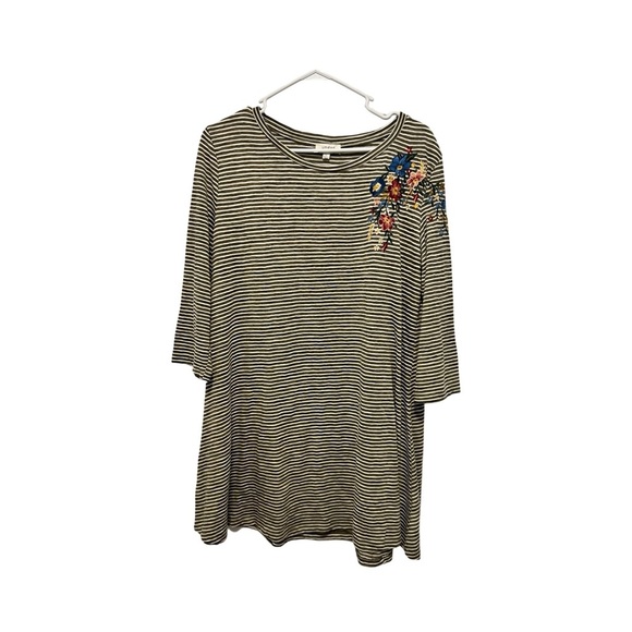 Umgee Tunic‎ Striped Embroidered Floral Size Large Long Sleeve Dress - Picture 1 of 5